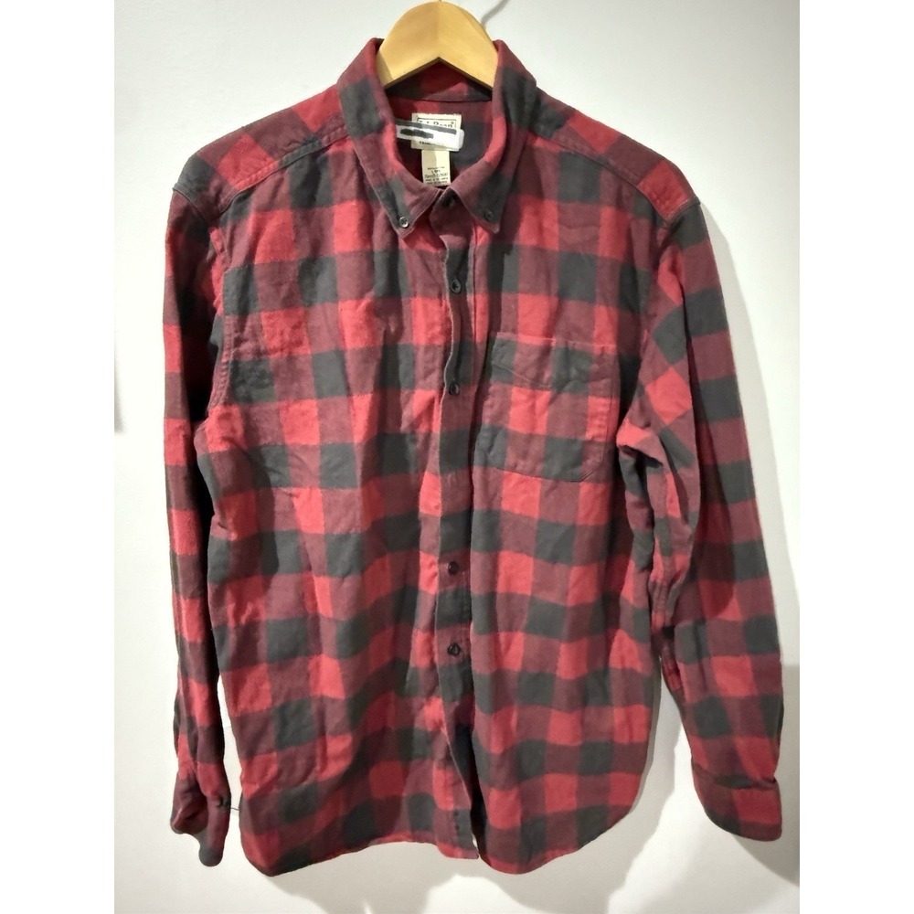 LL Bean Shirt Mens L Plaid‎ Flannel Button Down Long Sleeve 228061 Red B/O